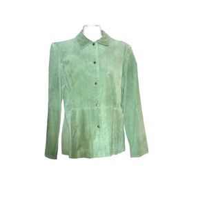 Geniune suede leather vintage Bagatelle jacket, size 12, Moss green